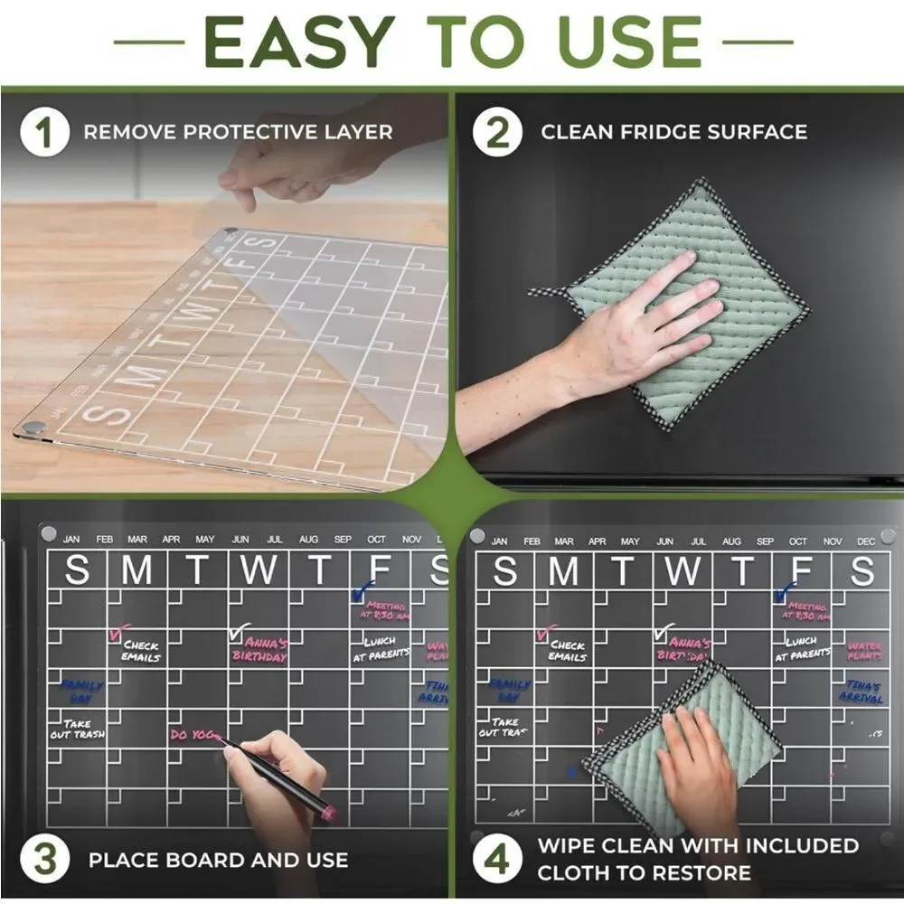 OKIEDOKIEAMZ Magnetic Acrylic Monthly Calendar & Blank Board Set | 16x12